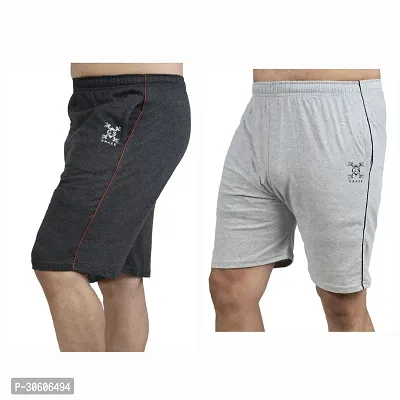 Stylish Cotton Blend Combo Of Silver and Grey Shorts For Men-thumb2