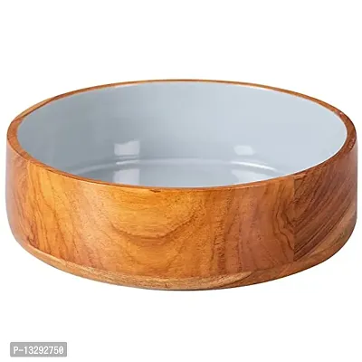 Snacks Mixing Bowls For Kitchen  Salad Bowl With Base Wooden Desert Bowl For Serving Mixing Bowl Teak Wood Brown 9 Inches Diameter-thumb0