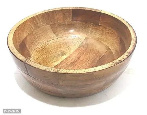 Wooden Mixing and Serving Bowl - Suitable For Salad Fruits, Pop-Corn Snacks Mango Wood (12 Inch Diameter) Set Of 2-thumb0