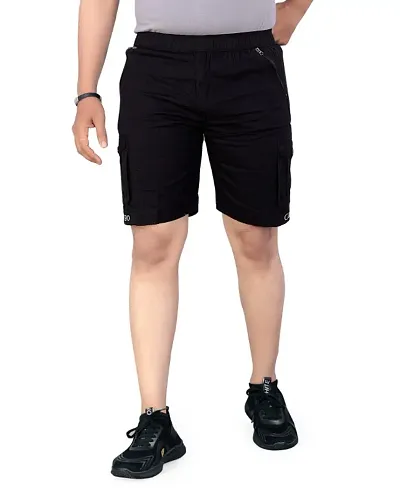 R and N FASHION TRENDS Maruti Enterprise Men's Cotton Cargo Shorts with Multi-Pockets & Side Zipper Pockets Solid Slim-Fit Shorts