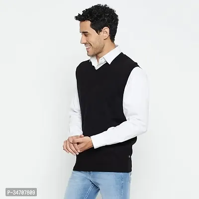 Warm V Shape Black Casual Sweater For Men-thumb4