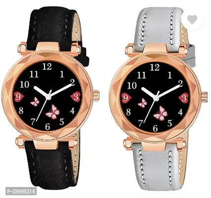 Stylish Genuine Leather Black Dial Analog Watches Combo Pack Of 2-thumb0