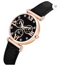 Fashionable Black Dial Genuine Leather Analog Watch For Women-thumb1