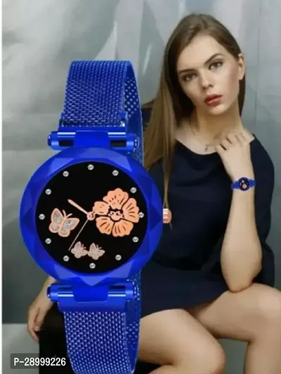 Fashionable Blue Dial Metal Analog Watch For Women-thumb0