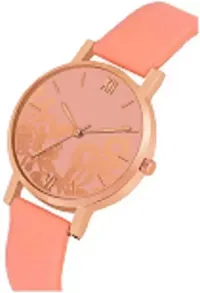 Fashionable Peach Dial Genuine Leather Analog Watch For Women-thumb3