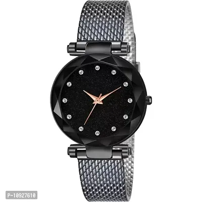 Stylish Black PU Analog Watches For Women And Girls