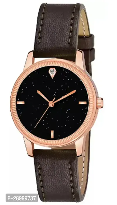 Fashionable Black Dial Genuine Leather Analog Watch For Women-thumb2