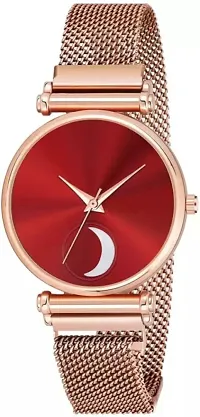 Fashionable Red Dial Metal Analog Watch For Women-thumb1