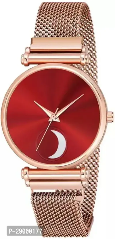 Fashionable Red Dial Metal Analog Watch For Women-thumb2