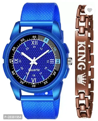 Stylish PU Analog Watch With Bracelet For Men-thumb0