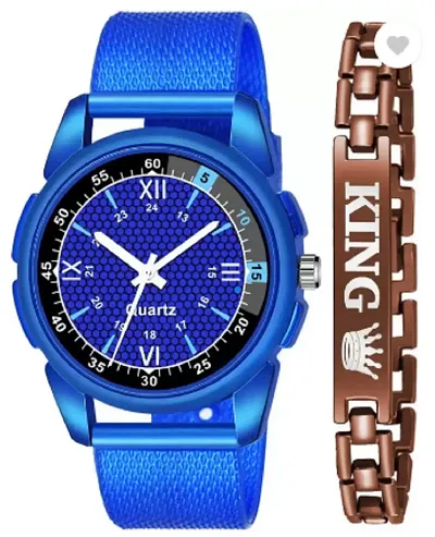 Stylish PU Analog Watch With Bracelet For Men