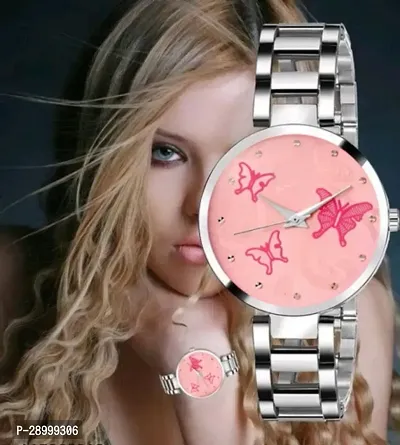 Fashionable Pink Dial Metal Analog Watch For Women