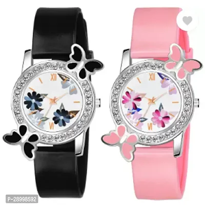 Fashionable White Dial PU Analog Watches Combo Pack Of 2-thumb0