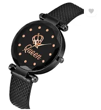 Fashionable Black Dial PU Analog Watch For Women-thumb1