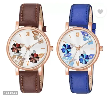 Fashionable White Dial Leather Analog Watches Combo Pack Of 2-thumb0