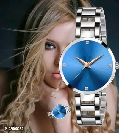 Fashionable Blue Dial Metal Analog Watch For Women