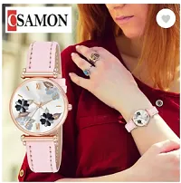 Fashionable White Dial Genuine Leather Analog Watch For Women-thumb1