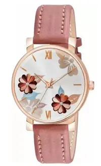 Fashionable White Dial Genuine Leather Analog Watch For Women-thumb1