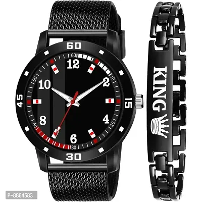 Combo Of Stylish Looks Sports Design Watch And King Bracelet For Men-thumb0