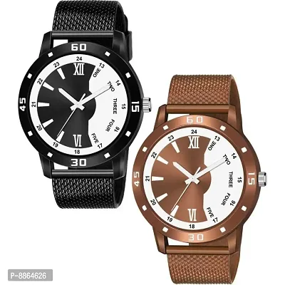 Stylish Design Multi Color Dial-PU Strap 2 Watch Combo Set For Boys Analog Watch