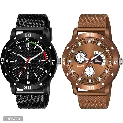 Pack Of Two PU Belt Attractive Look Analog Watchnbsp;For Men-thumb0