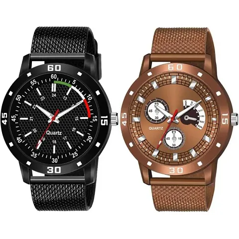 Stylish Analog Mens Watches Pack Of 2 Combo