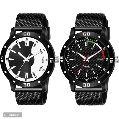 Pack Of Two PU Belt Attractive Look Analog Watchnbsp;For Men