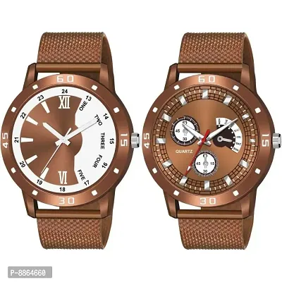 Pack Of Two PU Belt Attractive Look Analog Watchnbsp;For Men