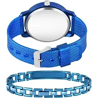 Ew Stylish Dial- PU Strap Analog Watch And Blue King Bracelet Combo Set For Men-thumb4