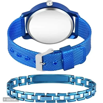 Ew Stylish Dial- PU Strap Analog Watch And Blue King Bracelet Combo Set For Men-thumb5