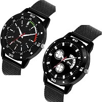 Black Dial- PU Strap Combo Ste Of 2 Watch For Boys And Men-thumb1