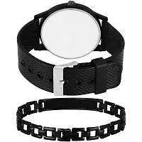 Stylish Chakri Dial- PU Strap Analog Watch And Black King Bracelet Combo Set For Men-thumb1