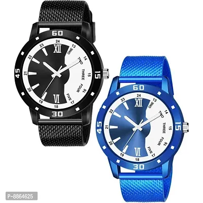 Stylish Design Multi Color Dial-PU Strap 2 Watch Combo Set For Boys Analog Watch-thumb0