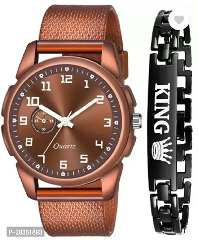 Stylish PU Analog Watch With Bracelet For Men