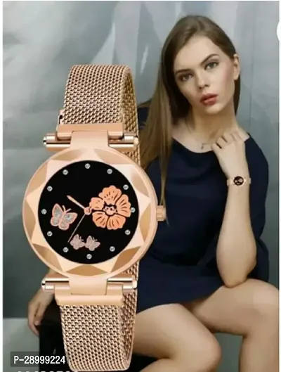 Fashionable Black Dial Metal Analog Watch For Women-thumb0