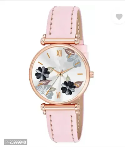 Fashionable White Dial Genuine Leather Analog Watch For Women-thumb0