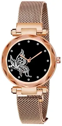 Fashionable Black Dial Metal Analog Watch For Women-thumb1