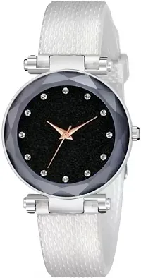 Fashionable Black Dial PU Analog Watch For Women-thumb1