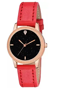 Fashionable Black Dial Genuine Leather Analog Watch For Women-thumb1