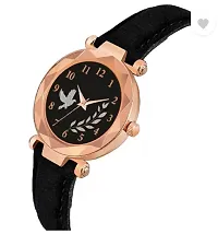 Fashionable Black Dial Genuine Leather Analog Watch For Women-thumb1