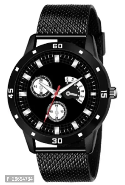 Stylish PU Black Analog Watch For Men-thumb0