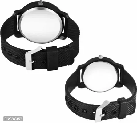 Modern Black PU Analog Watches For Couple Pack Of 2-thumb3