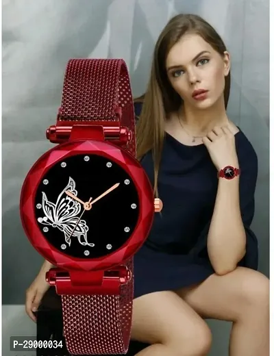 Fashionable Black Dial Metal Analog Watch For Women