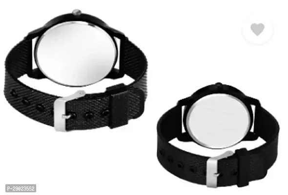 Stylish Black PU Analog Watches Combo For Couple-thumb2