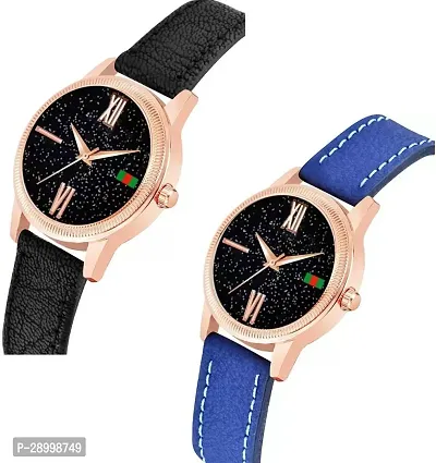 Stylish Genuine Leather Black Dial Analog Watches Combo Pack Of 2-thumb2