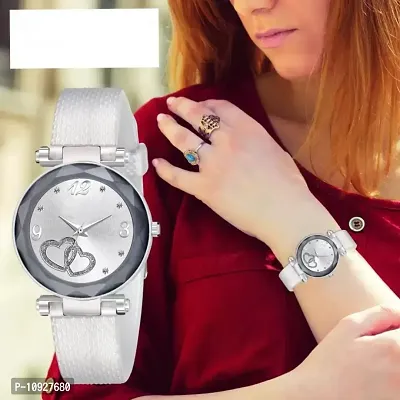 Stylish White PU Analog Watches For Women And Girls