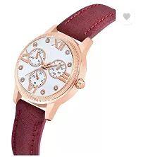 Fashionable White Dial Genuine Leather Analog Watch For Women-thumb1