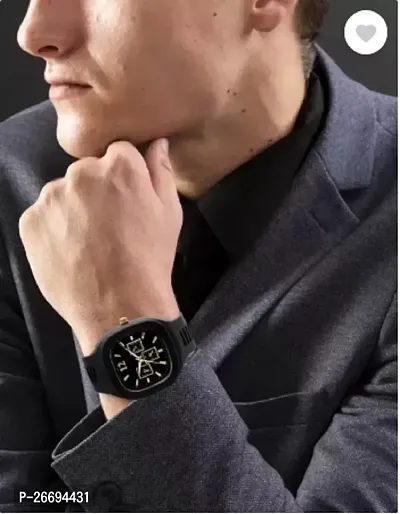 Stylish PU Black Analog Watch For Men