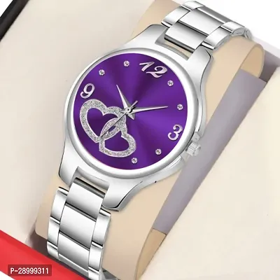 Fashionable Purple Dial Metal Analog Watch For Women-thumb0