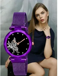 Fashionable Black Dial Metal Analog Watch For Women-thumb1